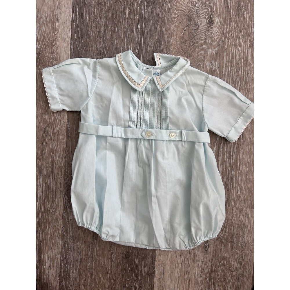 Vintage light blue Pintucked Button Belt Creeper by Feltman Brothers 0-3
